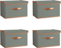 Tuza 4 Pack Storage Bins with Lids, Collapsible Closet Organizer Container, Fabric Organizer Box with Handles, Decorative Storage Boxes with Lids for Organizing Clothes, Blanket, Grey, Large