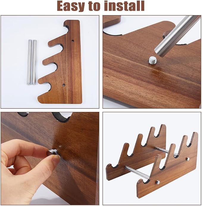 DICOSMETIC Keyboard Display Stand Mechanical Keyboard Holder Keyboards Storage Shelf Natural Acacia Wood 4 Slot Detachable 30x16.7x15cm (11.81x6.57x5.91 Inch) for Keyboards Tablet Small Devices