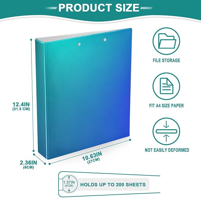 Three Rings Binders 1-1/2 Inch Notebook Binders with Pockets 1/2 Pack for Letter Size (11" X 8.5") 200 Sheets Astract Gradient Blue Shiny