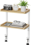 Clamp On Desk Shelf 2-Tier, 12.6 inch Wood Shelving Unit for Office Desk/Gaming Accessories, Tabletop Book Storage Rack, Shelf for Top & Under of Desk, Natural