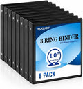 SUQJOY 1-inch 3-Ring Binder, 1" Round Ring Binder with 2 Inside Pockets, 8 Pack Black Binders, Clear View Cover, Holds 8.5'' x 11''Paper for Office/Home/Back to School