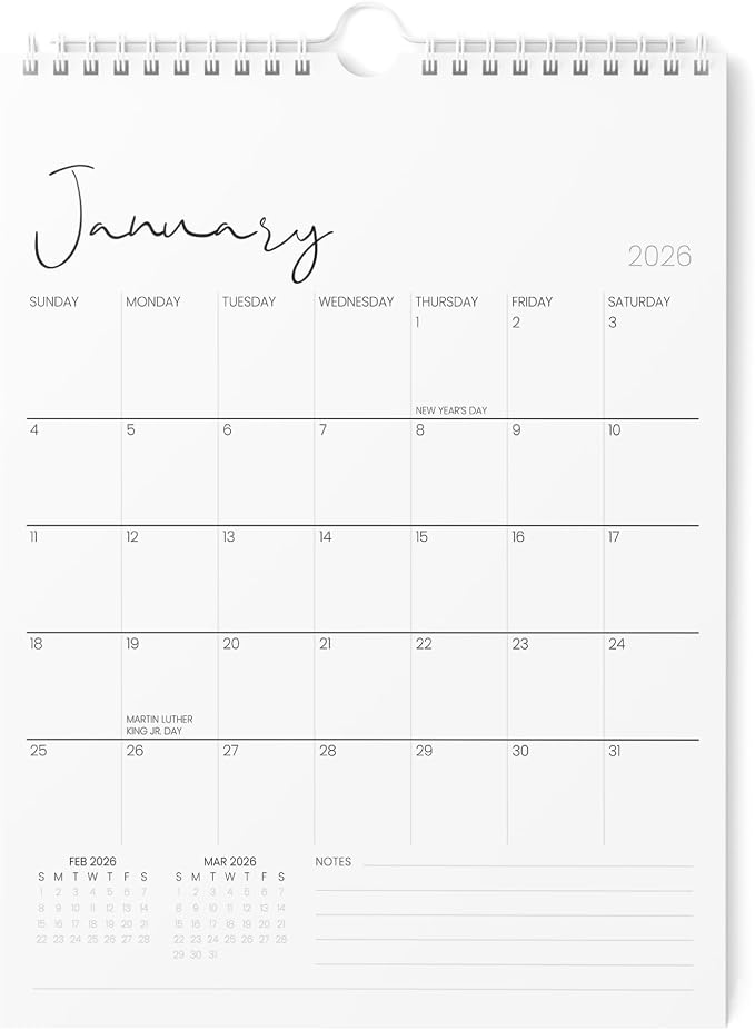 Karto Wall Calendar 2026 8.5x11 in - Cursive | January 2026 to June 2027, Vertical, Boosts Productivity, Easy Monthly Planning