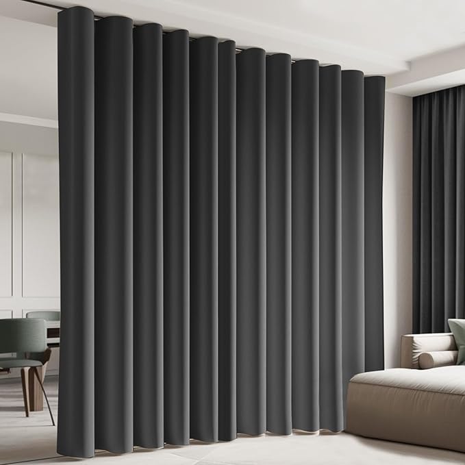 Cbsroro Room Divider Blackout Curtain Track Curtains Wall Dividers Panels Screen for Living Rooms Bedroom Office Privacy Partition Separation, W150 × L96 Inch,1 Panel, Black