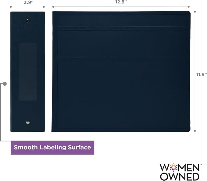 Carstens 4-Inch Heavy Duty 3-Ring Binder - Side Opening, Navy Blue, Durable Plastic, Precision No-Gap Rings, Waterproof Cover, No Pockets, Holds 600 US Letter Sheets, BPA-Free, Made in USA (1849-3R)