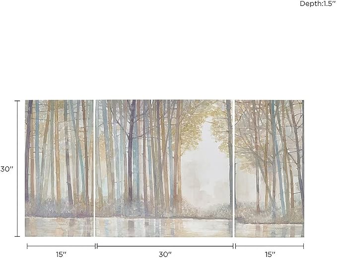 Madison Park Wall Art Living Room Décor - Triptych Scenery Watercolor Canvas, Home Accent Modern Dining Decoration, Ready to Hang Painting for Bedroom, Multi-Sizes, Natural Forest Reflection 3 Piece