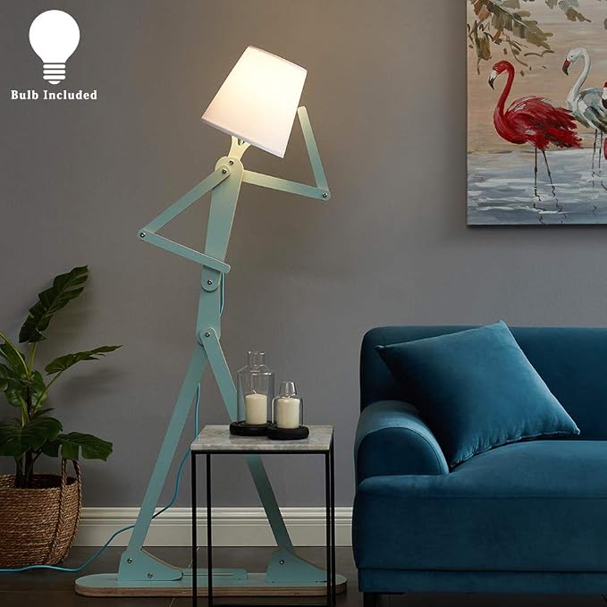 Cool Tall Reading Wood Floor Lamp, LED Buld Included, Aqua Green | Unique Corner Decorative Standing Light, Swing Body, Living Room, Bedroom, Kids Room, Dorm, Office
