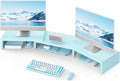 TAVR Dual Monitor Stand Riser, Wooden Computer Monitor Stand for 2 Monitors | Extra Long Multifunctional Desktop Organizer Riser for TV, PC Monitor, Laptop, Printer, Max 43.3" Length, Blue