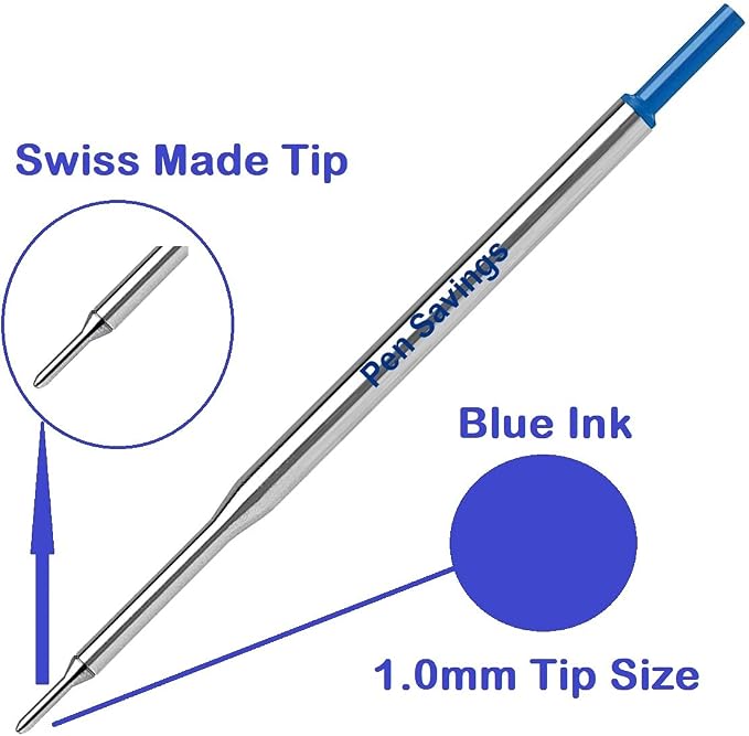 5 Pen Savings Ballpoint Pen Refills Compatible with Papermate Lubriglide, Aspire, PhD Pens, Medium Point, Bulk Packed (Blue)