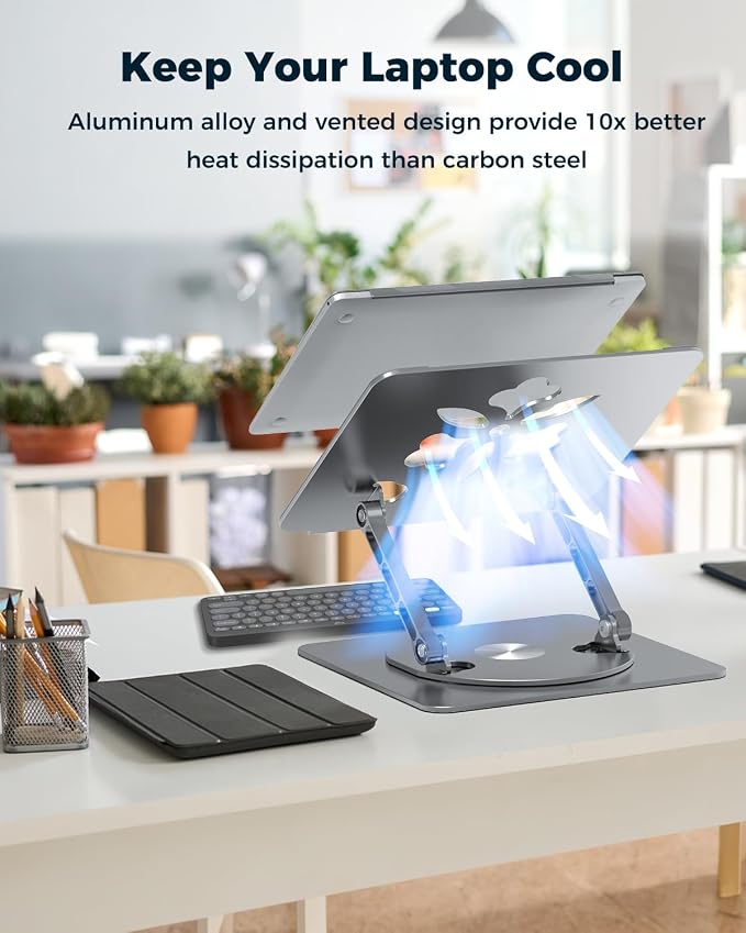 Aoviho 360° Rotating Laptop Stand for Desk | Adjustable, Foldable, Portable Aluminum Ergonomic Riser | Compatible with MacBook, Dell, HP & All Laptops 10-16 inch | Gray