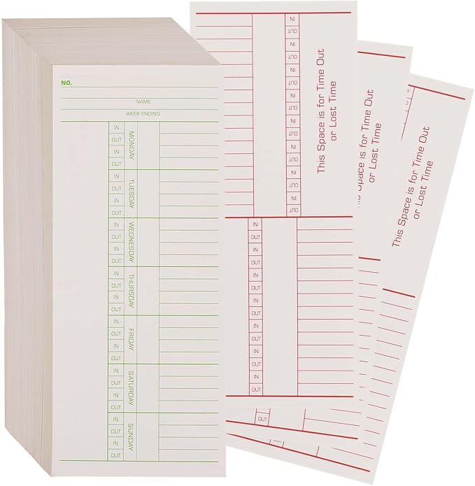 500PCS Time Cards for Employees Weekly, 2 Sided Time Sheets, 3-3/8" x 8-1/4", Green/Red