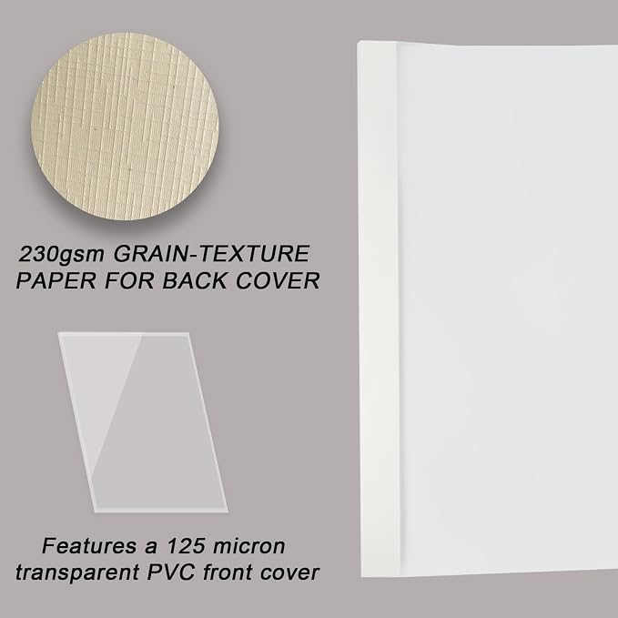 RAYSON Thermal Binding Covers, Letter Size White Binding Presentation Cover, Mixed Spines Size 1/16in, 1/8in, 3/16in, 1/4in, 1/2in Multi-Pack of 25