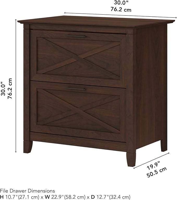Bush Home Key West 2 Drawer Lateral File Cabinet in Bing Cherry, Document Storage for Home Office, Accent Chest with Drawers