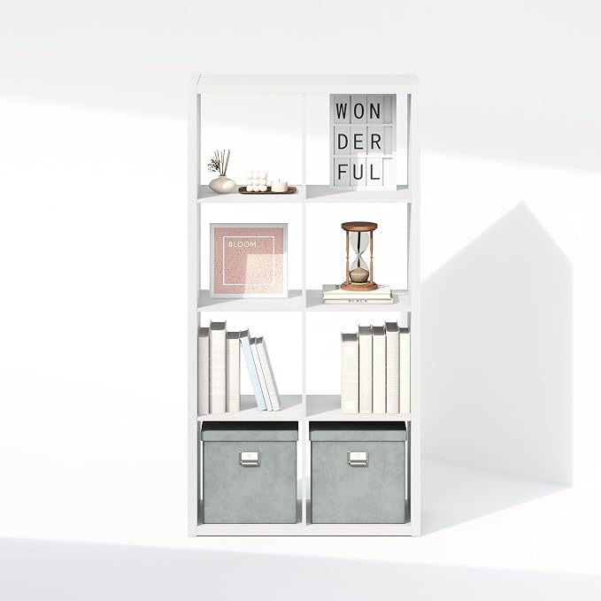 Furinno Simple 8-Cube Storage Organizer, Extra Thick Frame, Plain White | Vertical/Horizontal, Open Back, Display Shelf, Shelving Unit, Storage Shelves, for Organization, Living Room, Home Office