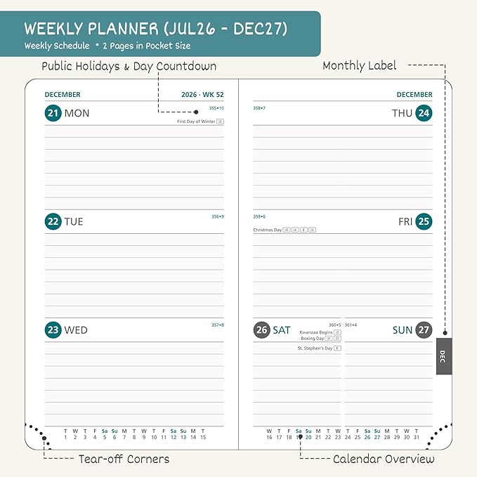 BEZEND Pocket Calendar 2026-2027, Weekly Monthly Academic Planner (3.5"x6")