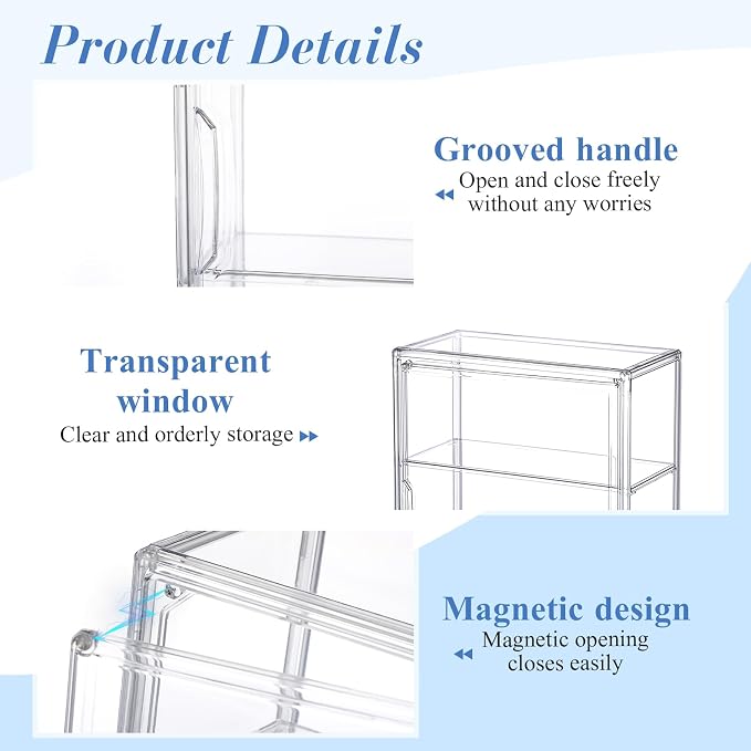 4 Pcs Clear Acrylic Display Case 3 Tier Display Shelf Storage Boxes Cabinet Organizer with Magnetic Door for Figures Toys (Clear)