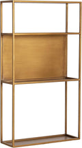 Kate and Laurel Nomi Modern Metal Bathroom Wall Shelf; 18 x 6 x 32; Gold; Contemporary Sleek Tiered Metal Shelves for Wall Decor; Display; and Over-the-Toilet Storage