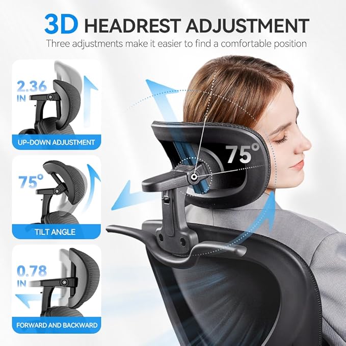 Ergonomic Office Chair, Mesh Home Office Desk Chairs with 3D Headrest | Freepub Computer Gaming Chair whit Adjustable High Back Lumbar Support, Executive Swivel chairs, 350LBS Capacity, Black