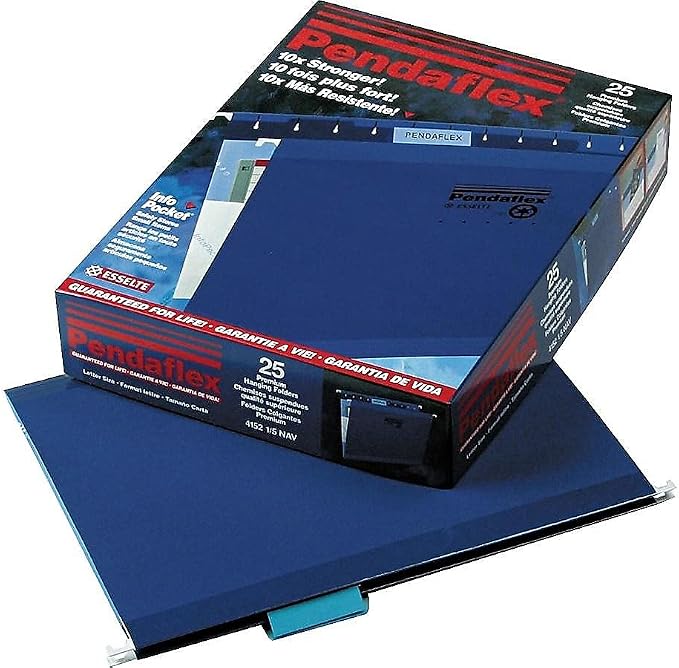 Pendaflex Reinforced Hanging File Folders, Letter Size, Navy, 1/5 Cut, 25/BX (4152 1/5 NAV)