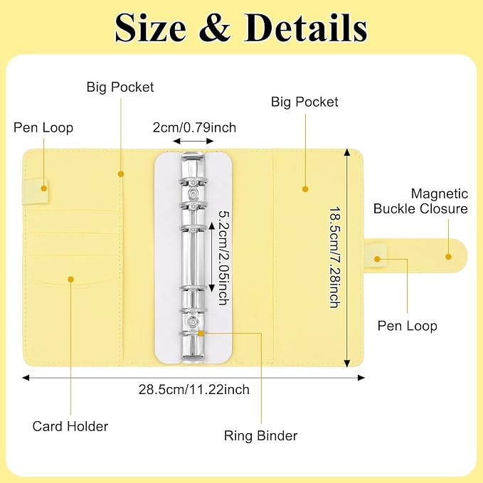 6 Pack A6 Notebook Binder, 6 Ring PU Leather Planner Binder, A6 Refillable Planner Cover Loose Leaf Personal Organizer Cover Budget Binder with Magnetic Buckle Closure for School Office Work