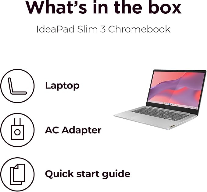 Lenovo IdeaPad Slim 3 Chromebook 14-inch FHD Laptop - (MediaTek Kompanio 520, 4GB RAM, 64GB eMMC, ChromeOS)