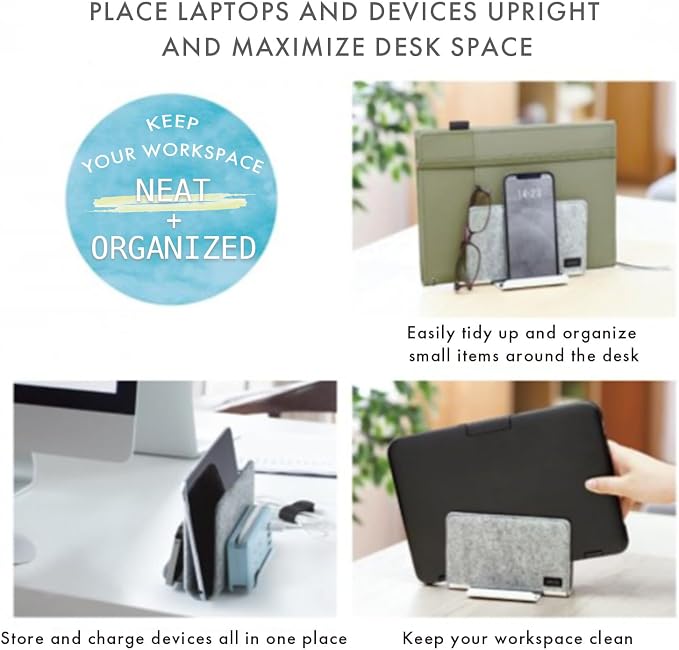 Sonic Utlim Vertical Laptop Stand for Desk, Dock Holder with Felt Cover, Desk Organizer, Storage and Stand for All MacBooks, Windows Laptops, Tablets, and Smartphones, UT-5352-W