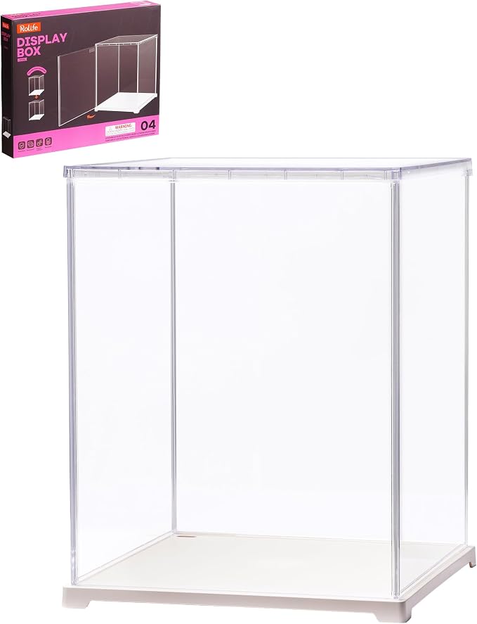 Rolife Display Box for Hobby Collectibles | Tool-free Assembly, Clear Acrylic Display Case for Book Nook, Dust Cover Showcase Clear Stackable Storage Bin