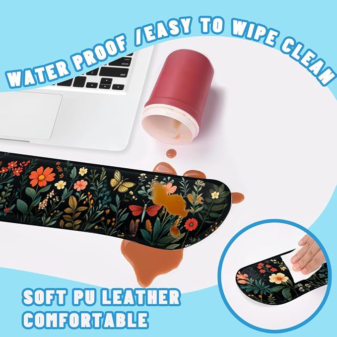 Butterfly Mouse Pad Set Colorful Floral Garden Fantasy Gaming Mousepad 4in1 Desk Mat for Desktop Anti-Slip XXL Big Computer Ergonomic Mousepad with Wrist Support for Keyboard and Mouse