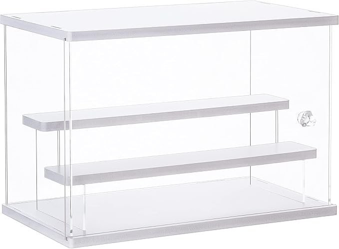 CECOLIC Acrylic Display Case Clear Display Storage Box Countertop Cube for Collectibles, Action Figures, Miniature Figurines Dustproof Protection Storage & Organizing (White, 12.4x7x8.6in)