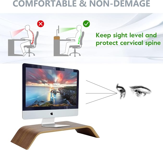 Wooden Computer Monitor Stand Save Space Desktop Riser for Computers LCD Monitors Laptop PC iMac Notebook Apple MacBook(Black Walnut)