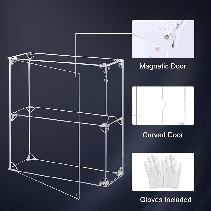 Acrylic Display Case, 2 Tier Clear Display Case for Funko Pop Figures, Wall Mounted or Desktop Dustproof Display Cabinet Box for Collectibles Action Figures Lego Models Mini Toys (12x4x13.1 inch)