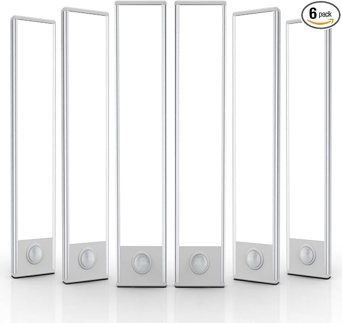 10 inch Under Cabinet Lighting, 6 Pack Motion Sensor Light Indoor Rechargeable Magnetic Closet Lights Battery Operated, Under Counter Lights for Kitchen, Wardrobe, Hallway, Stairs Warm Light