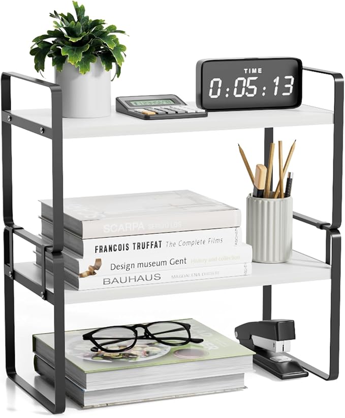 YGYQZ Desk Shelf Organizer, 2-Tier Desktop Bookshelf, Black & White | Detachable Design, 2-Tier Storage, Multi-Use Desktop Shelf, Compact Organization, Ideal for Office, Dorm & Home