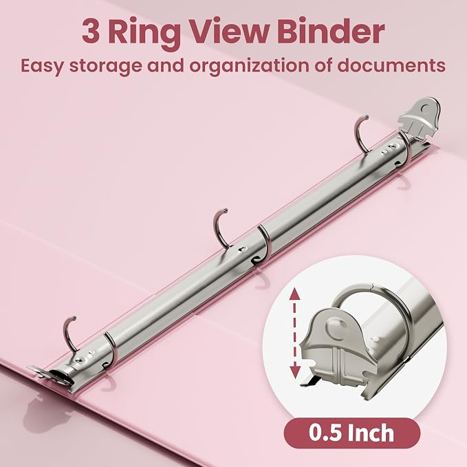 SUNEE 1/2 Inch Binders 3 Ring 6 Pack, 3 Ring Binders Clear View PVC-Free Bulk (Fit 8.5x11 Inches) for School or Office Supplies, Pastel Binder