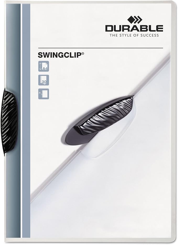 Durable Report Cover with SWINGCLIP - Letter-Size 8.5" x 11" Inches - Holds Up to 30 Pages - Clear Cover and Black Clip - Box of 25