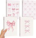 ReliThick 4 Pcs Mini Size Cute Bow 6 Ring Binder, 1 Inch Round Ring with Interior Pockets, Decorative Cute Binders, Clipboard Binder, Coquette School Supplies for School Office(Pink)