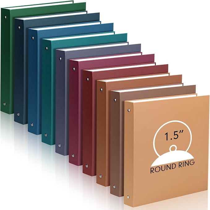 Ctosree 10 Pack Colored 3 Ring Binder with 2 Pockets Hardcover Loose Leaf Binder for Women Men Teacher Student School Office Home Supplies, Fits 11 x 8.5 Size Paper, 10 Colors(1.5",Business Color)