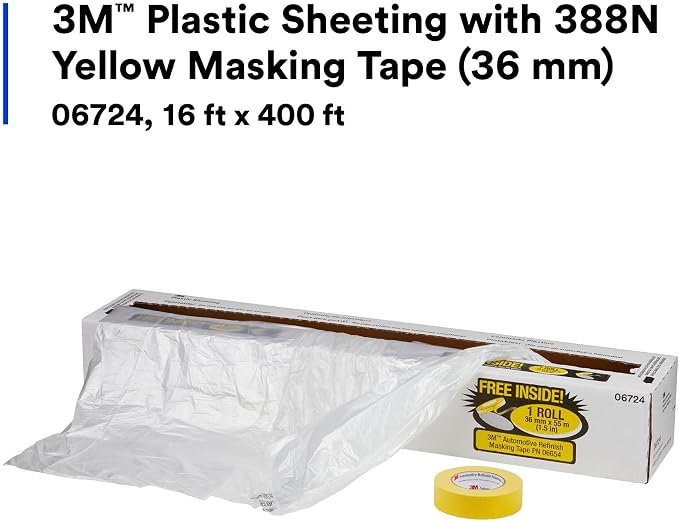 3M Plastic Sheeting, 06724,16 ft x 400 ft, 1 Roll | Tear Resistant; Easy To Cut; Durable
