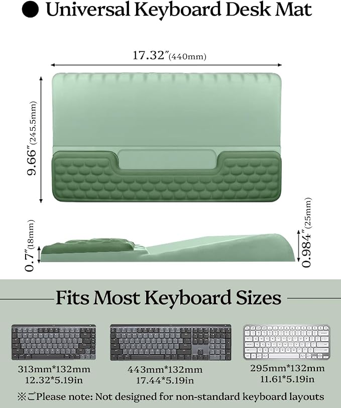 Wrist Rest for Computer Keyboard, 2 in 1 Keyboard Wrist Support Pad, Memory Foam Keyboard Riser Holder Lift Tray with Wrist Pad for Easy Typing for Office Desk, Home, School (Square Green)