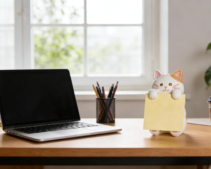 Cat Pop-Up Sticky Note Dispenser for 3 x 3 in Notes, Ginger Cat | Includes 100 sheets, handmade resin desk decor for office, home or classroom; gift for teachers, coworkers and cat lovers