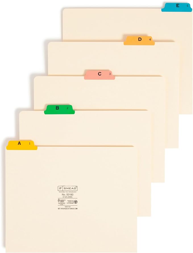 Smead Top Tab File Guides, 25 Count, Manila, 1/5-Cut Tabs, Letter Size (50180)