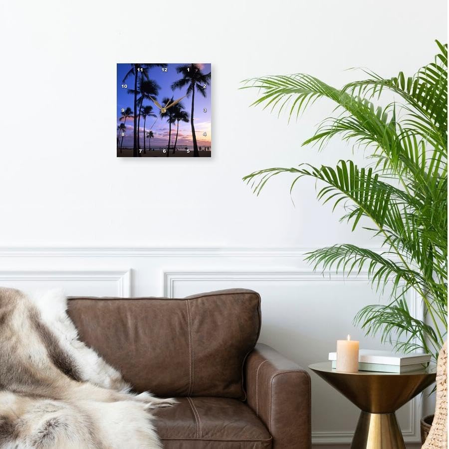 3dRose Sunset on Waikiki Beach Oahu, Hawaii, USA - Us12 Mde0010 - Michael Defreitas - Wall Clock, 10 by 10-Inch (DPP_89814_1)