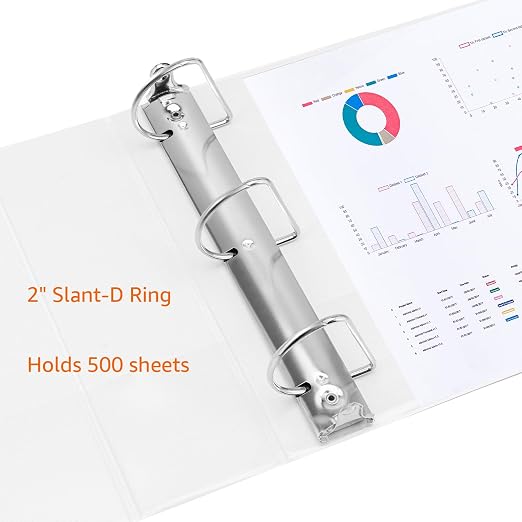 Amazon Basics 3 Ring Binders, 2 Inch, D-Ring Organizer for School, Home Office, White, 4 Pack
