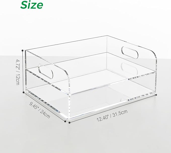2-Tier Clear Acrylic Paper Trays, Desk File Organizer, A4 Paper Holder, Low-Profile Desk File Sorter for Office/Home, Clear Stackable Letter Tray for Bills, Crafts, Notebooks - Horizontal
