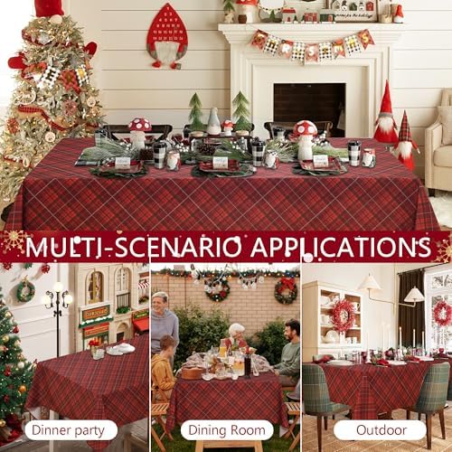 DWCN Christmas Checkered Tablecloth, 60 x 84 Inch, Rectangular, Red