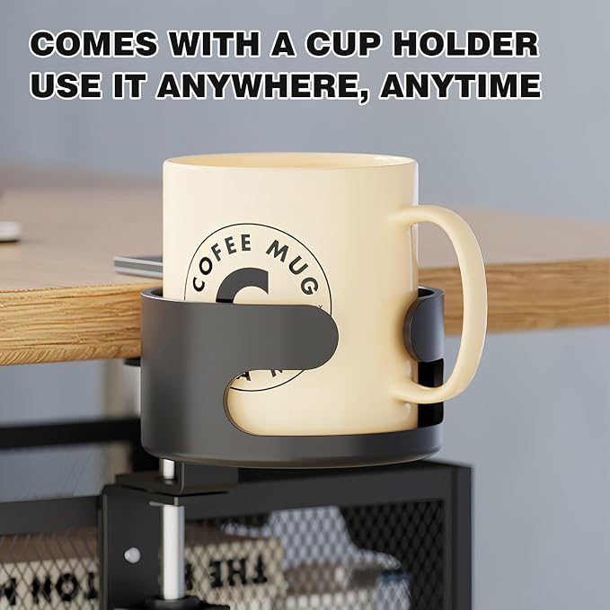 Cup Holder Under Desk Drawer 360° Swivel C-clamp Mounting Mesh Storage Box Spill-proof Easy Install Table Management Tray