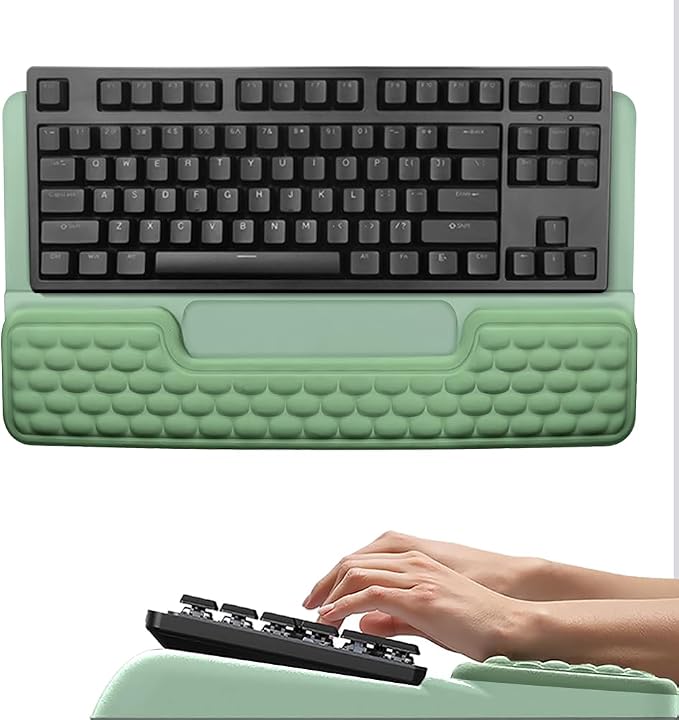 Wrist Rest for Computer Keyboard, 2 in 1 Keyboard Wrist Support Pad, Memory Foam Keyboard Riser Holder Lift Tray with Wrist Pad for Easy Typing for Office Desk, Home, School (Square Green)