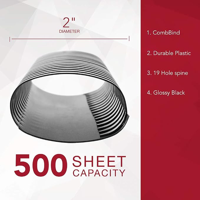GBC Binding Spines / Spirals / Coils, 2" Diameter, 500 Sheet Capacity, CombBind, Black, 50 Pack (4200022)