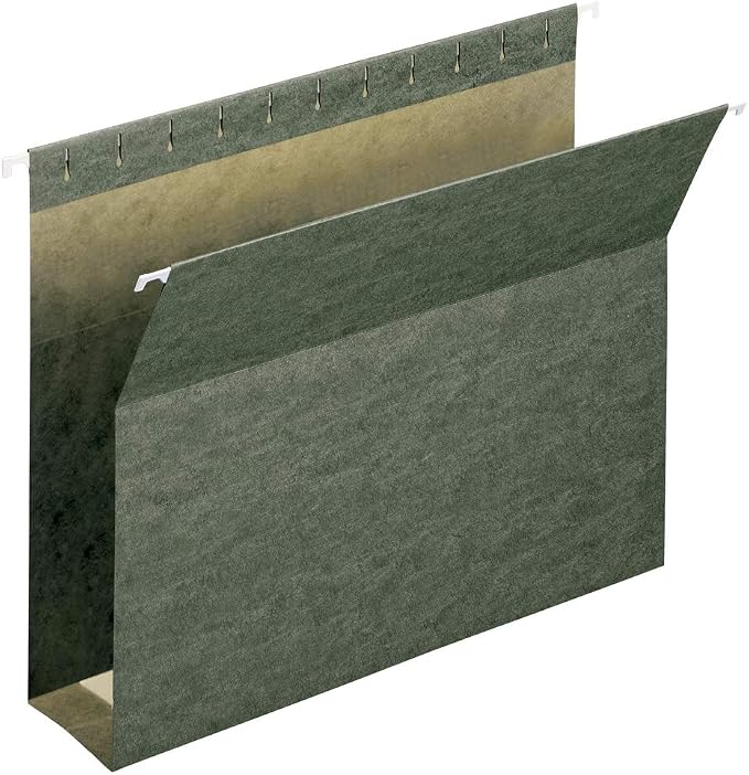 Smead Supplies Extra Capacity Hanging File Folders, 25 Reinforced Hang Folders, Heavy Duty 3 Inch Expansion, Designed for Bulky Files and Charts, Letter Size, Standard Green, 25 Pack (64279)