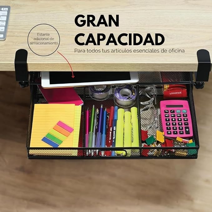 Under Desk Drawer Organizer Clamp-On, Mesh Metal Attachment, 1 Drawer Slide Out, On or Under Desk Organizer for Office Supplies & Home Essentials