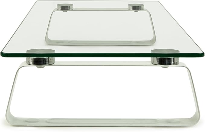 Mount-It! Glass Monitor & Laptop Riser Stand, 22", 44 lbs | Clear flat screen display stand with desktop shelf and organizer, glass and aluminum construction.
